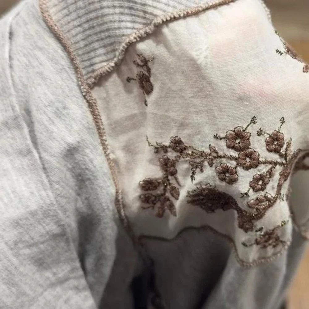 TINY: Anthropologie embroidered thermal with slouchy cowl neck and‎ exposed seam